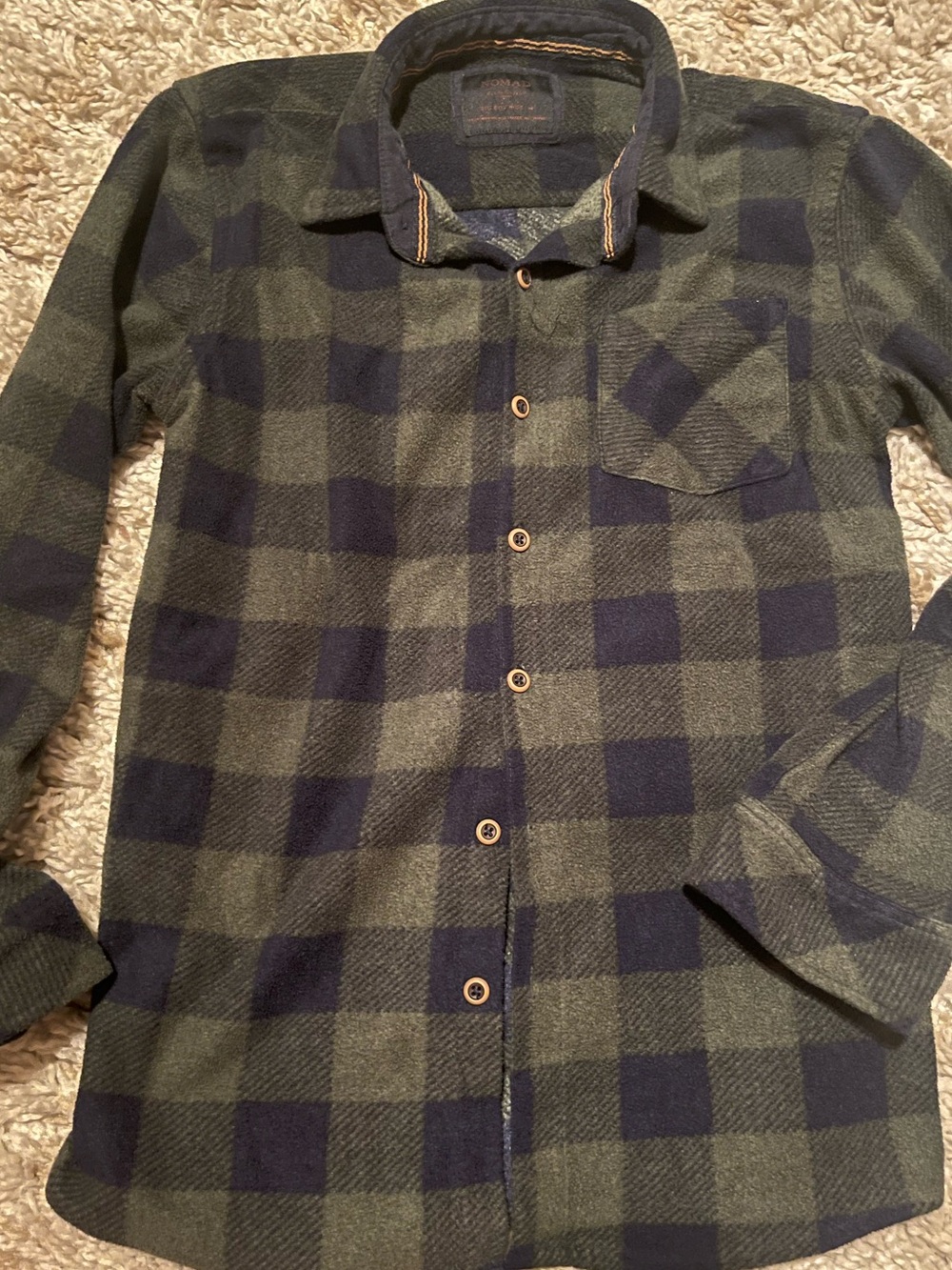 Nomad Olive Green and Navy Plaid Button-Up Shirt